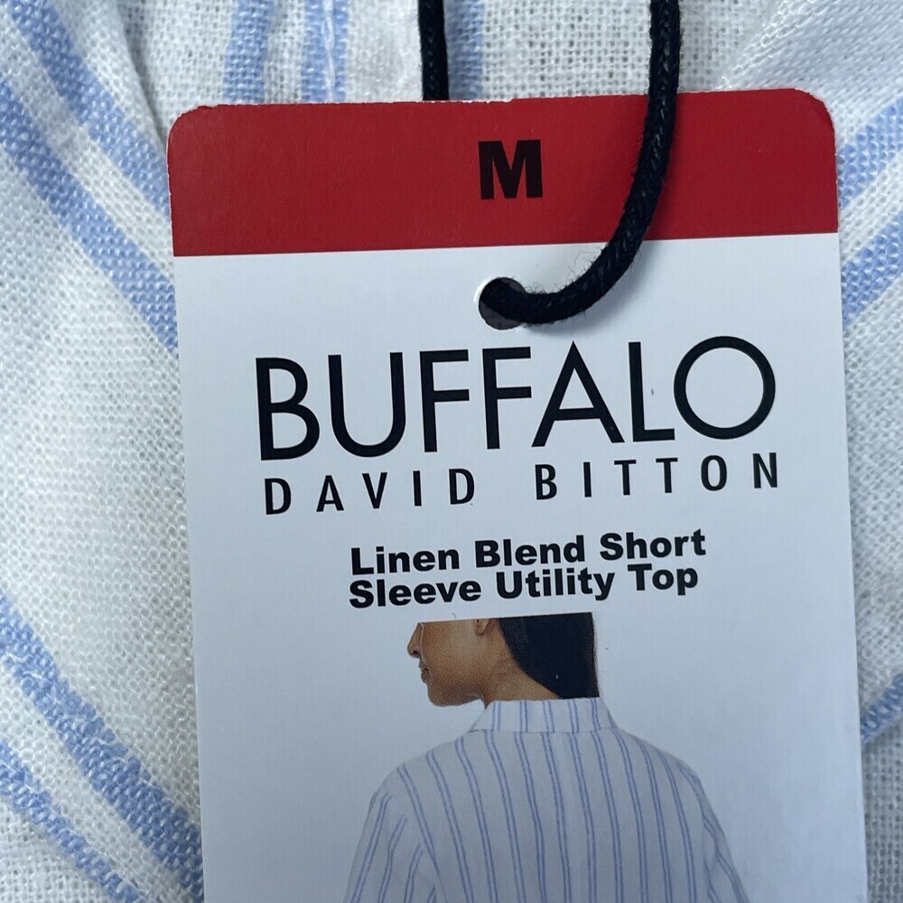 Buffalo David Bitton Women's Blouse Size M Linen Blend Coastal Stripe a2079 - Picture 6 of 9